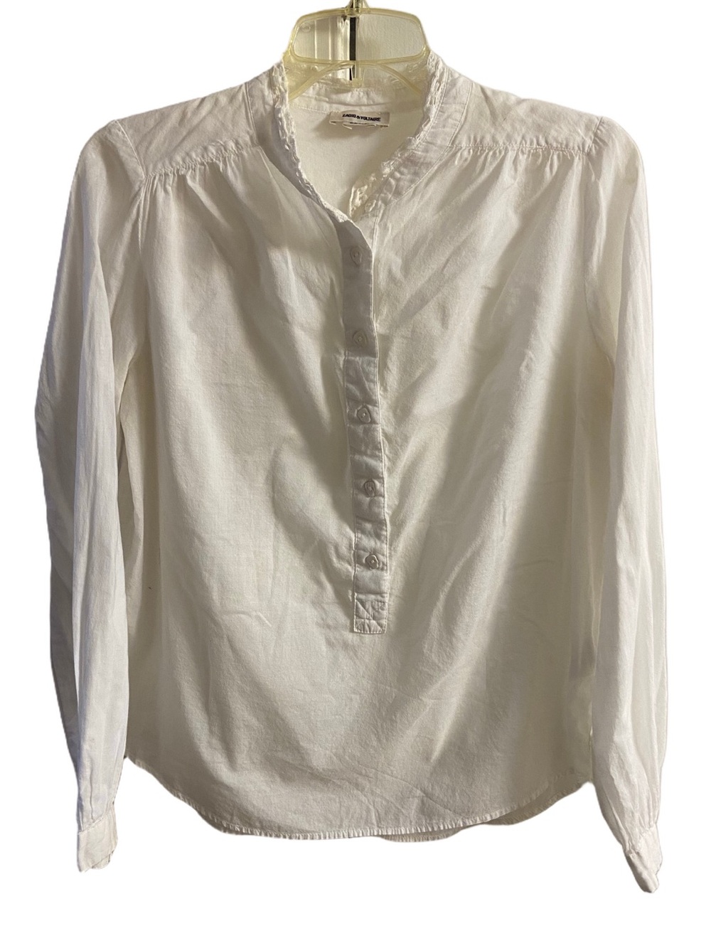 Zadig & Voltaire White Cotton Crochet Collar Henley 1/4 Button Up Blouse Top S
